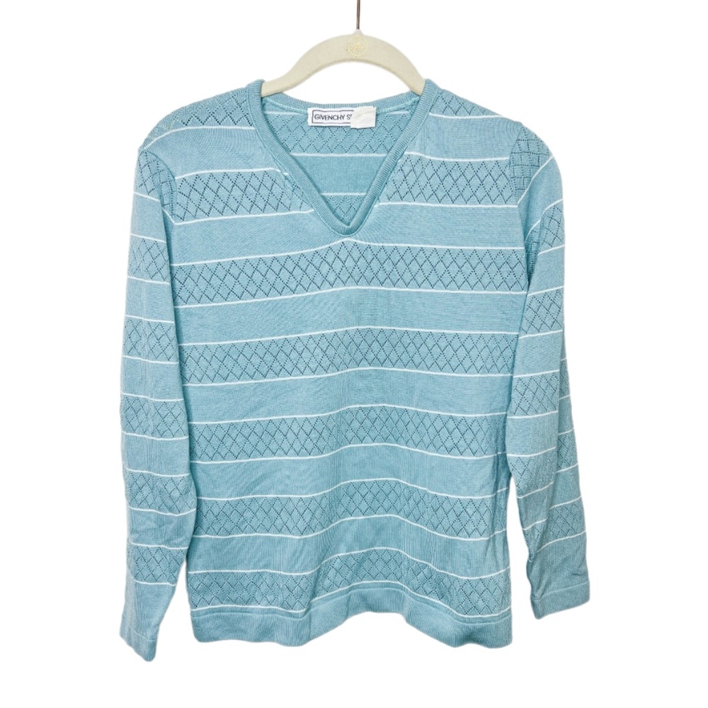 Vintage Givenchy Sport Light Blue Golf Tennis Pattern Long Sleeve Top